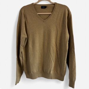 J. Crew Camel V-Neck Sweater Cotton & Merino Wool Blend